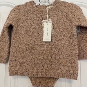 Quincy Mae Tan Knit Pullover Sweater with matching bloomers size 6-12M